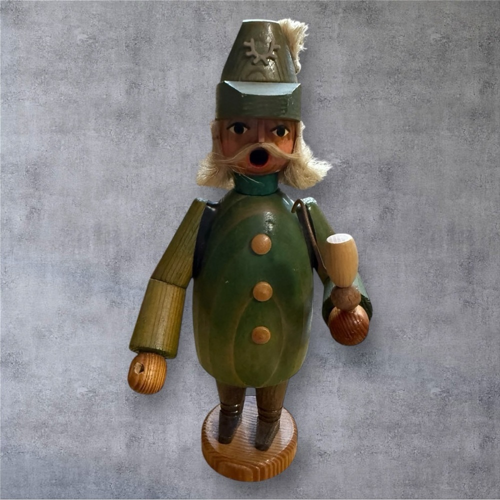 Vintage Incense Burner German Wood Figure Man Back Packer
